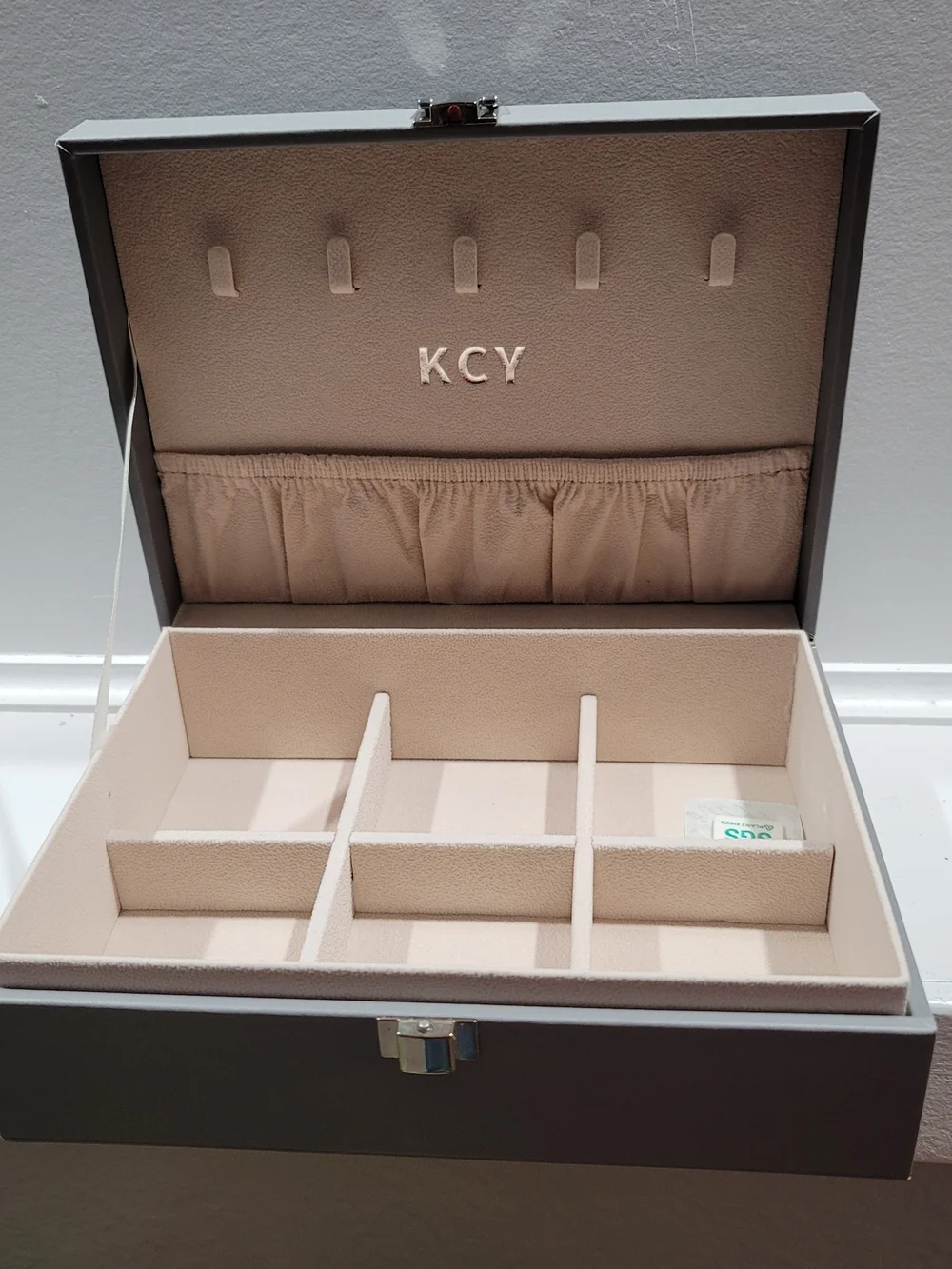 KCY Jewelry Box 2 Layers Large Jewelry Organizer Box Gray Cream